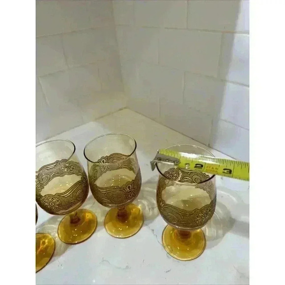 4 Vintage Libbey Americana Amber Stemmed Wine Glasses Goblets Embossed 8 Oz. - Picture 8 of 14